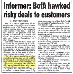 10-29-2010 NY POST Informer: BofA hawked risky deals to customers - Meissner Mentioned