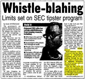 NY POST 11/04/2010 Whistle-blahing Limits set on SEC tipster program - Meissner Mentioned